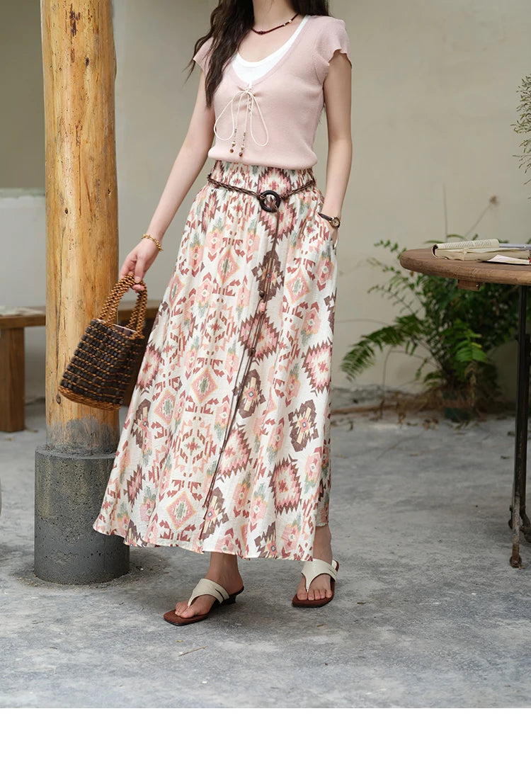 MISHOW Geometric Print Half Skirt Prairie Chic Pocket Vacation A-Line MXE37B0760