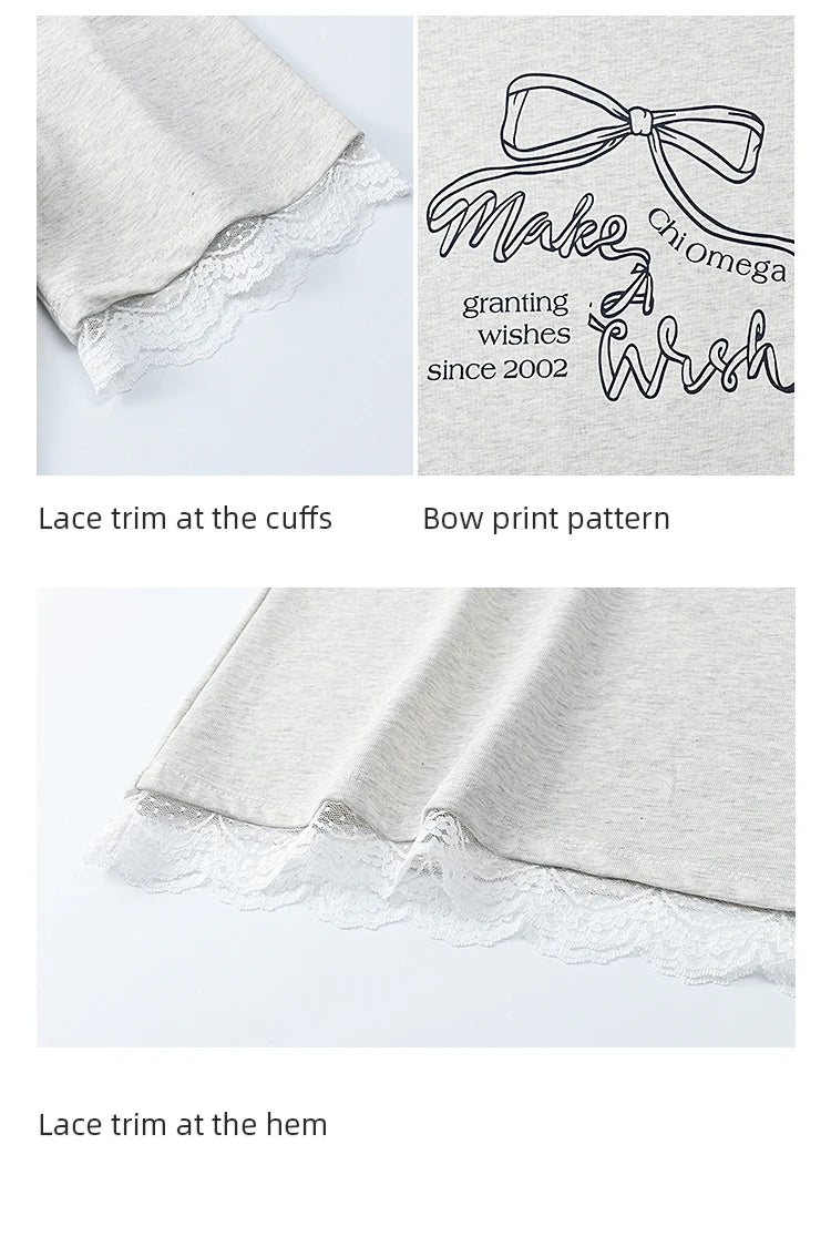 Mishow Print Lace Bow Detail Tee MXE32T0554