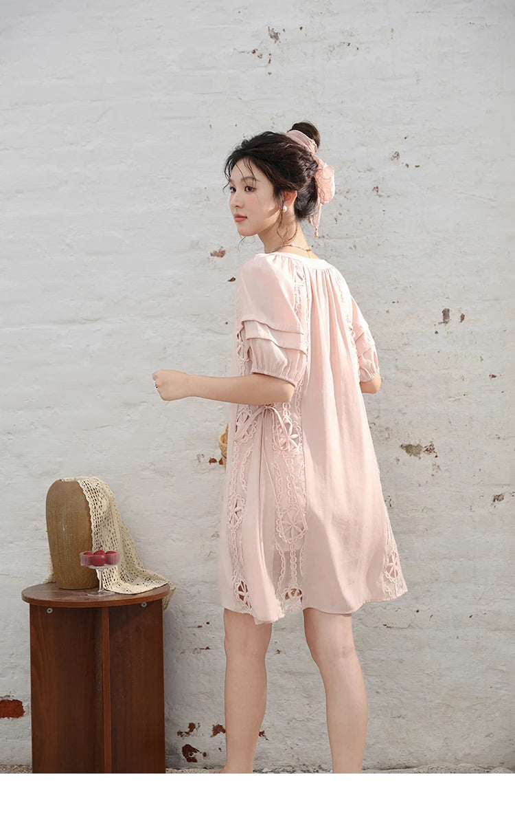 Mishow French Hollow Embroidered Lace-Up Dress MXD30L1950