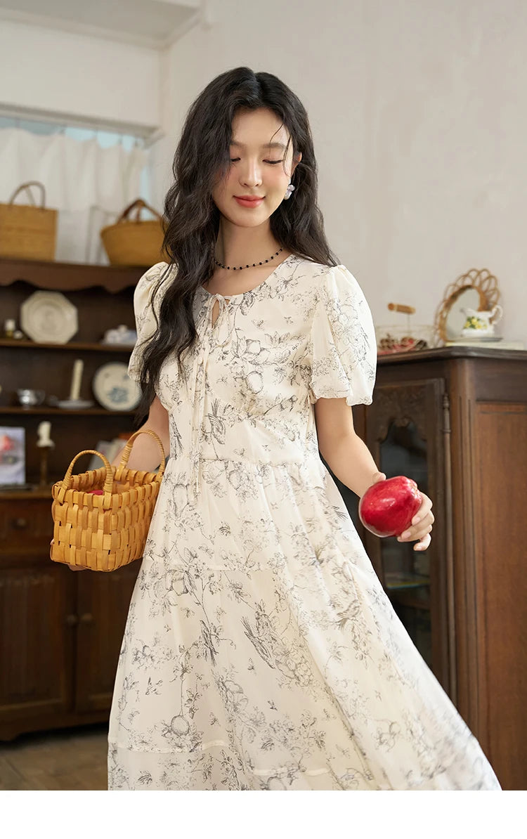 MISHOW Floral Print Lace-Up Chiffon Dress MXD27L1841