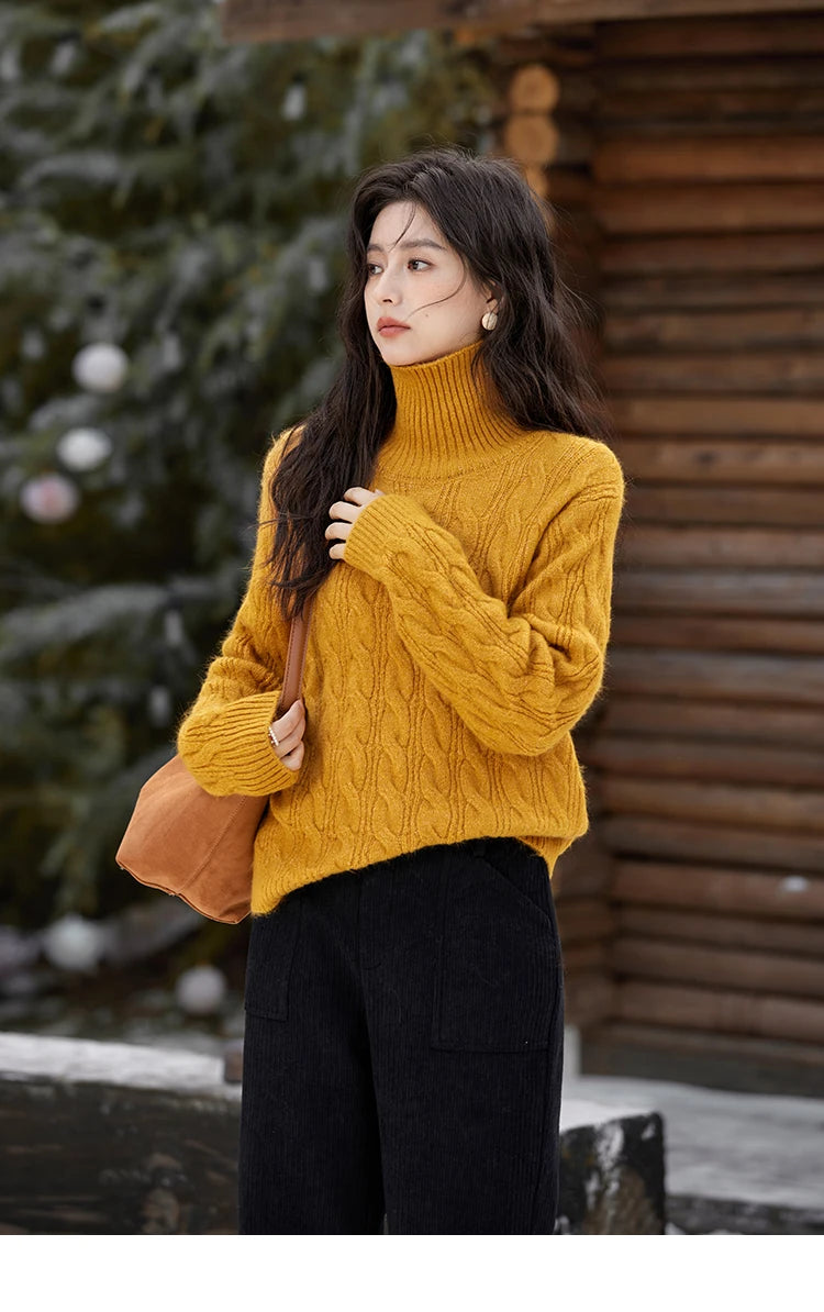 Mishow Turtleneck Texture Solid Warm Pullover MXD57Z1090