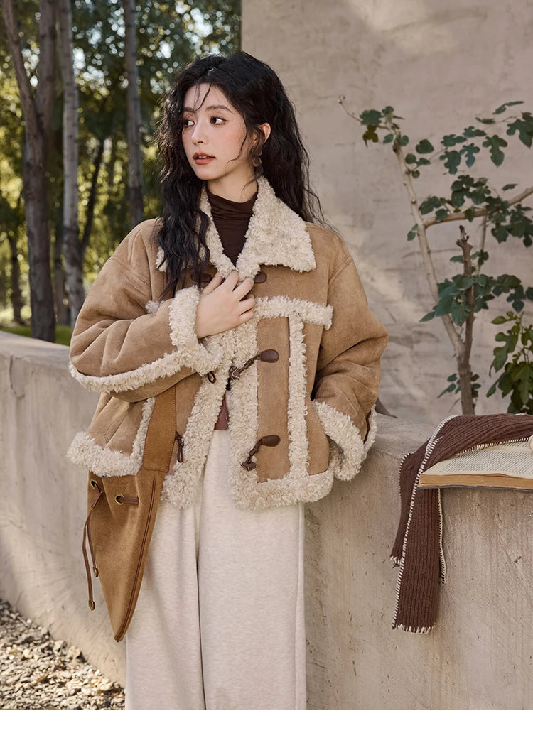 Mishow Vintage Cow Horn Button Lamb Wool Coat MXD35W0492