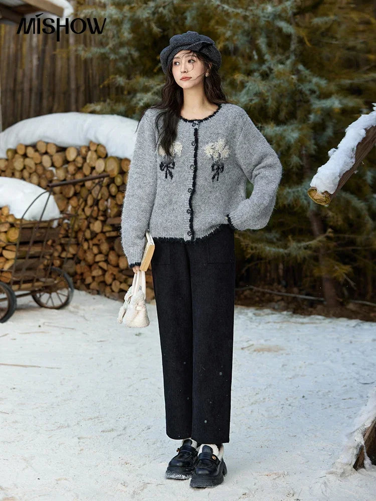 Mishow Wool Blend Bouquet Embroidery Color Clash Cardigan MXD54Z0951