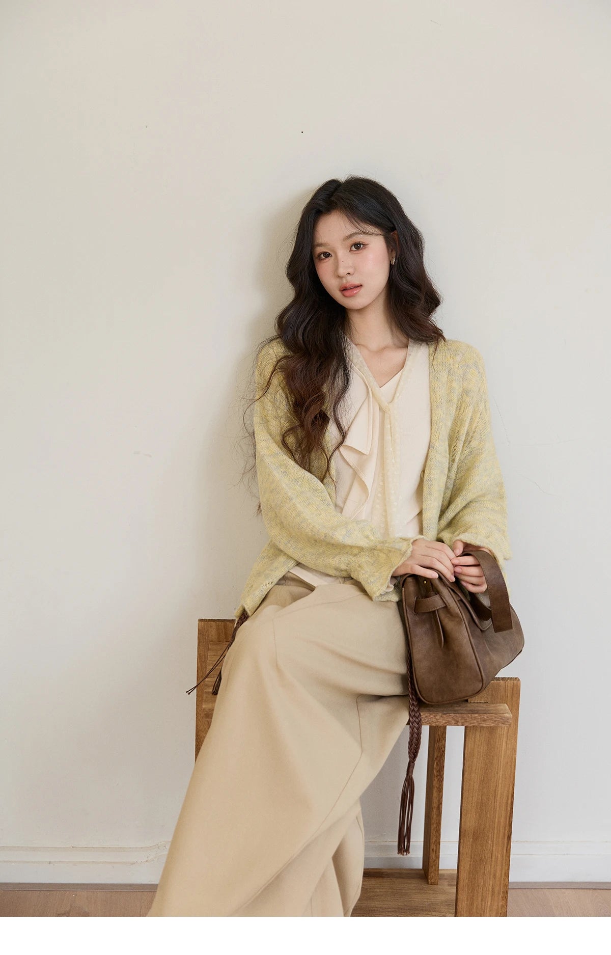 Mishow V-Neck Lace Ribbon Flare Sleeve Top MXF108Z1016