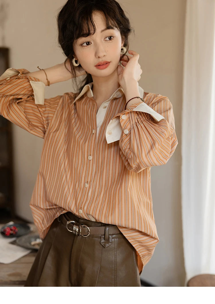 MISHOW Loose Striped Shirt Contrasting Lapel Patchwork MXD41C0286