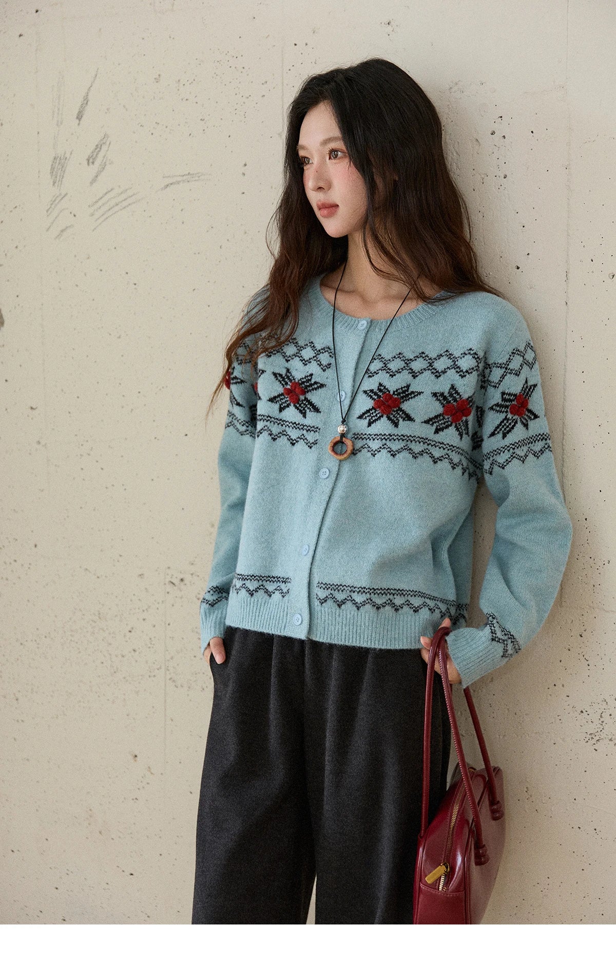 Mishow Blue Geometric Fair Isle Cardigan MXE86Z2734