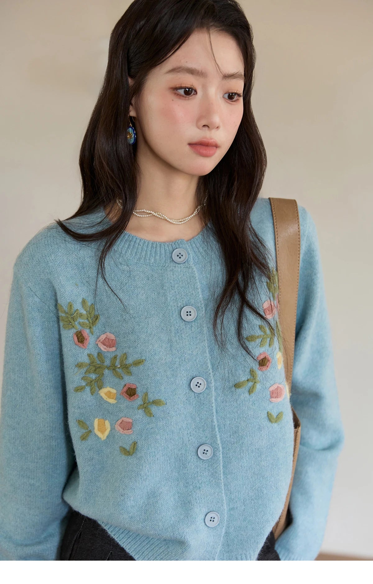 Mishow Blue Floral Embroidered Wool Cardigan MXE51Z2695