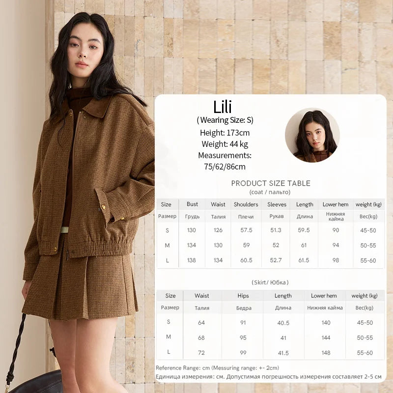 Mishow Plaid Zipper Jacket & Mini Pleated Skirt Set MXE49T1393
