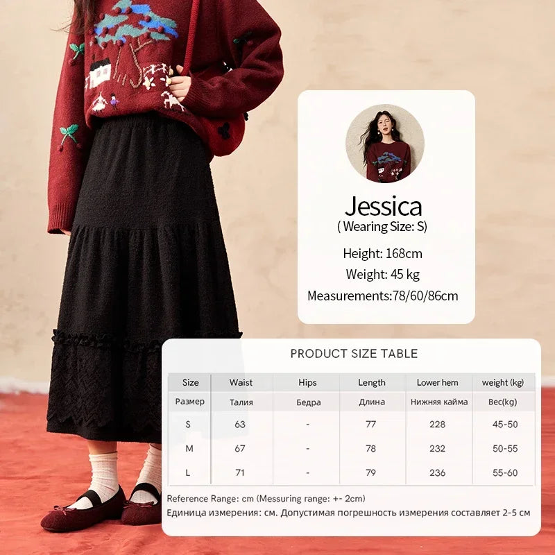 MISHOW Splicing Knitted Skirt Lace Loose Pleated Long MXD59B0632