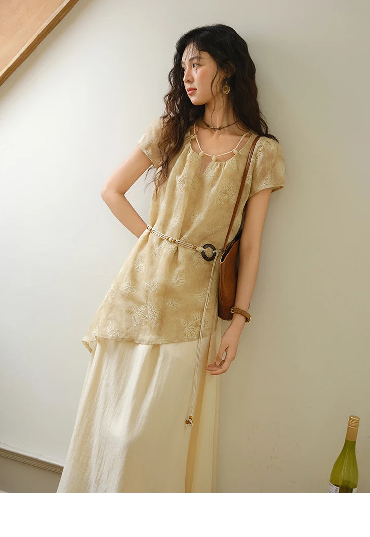 Mishow Butterfly Embroidery Splicing Belt Dress MXE36L2250