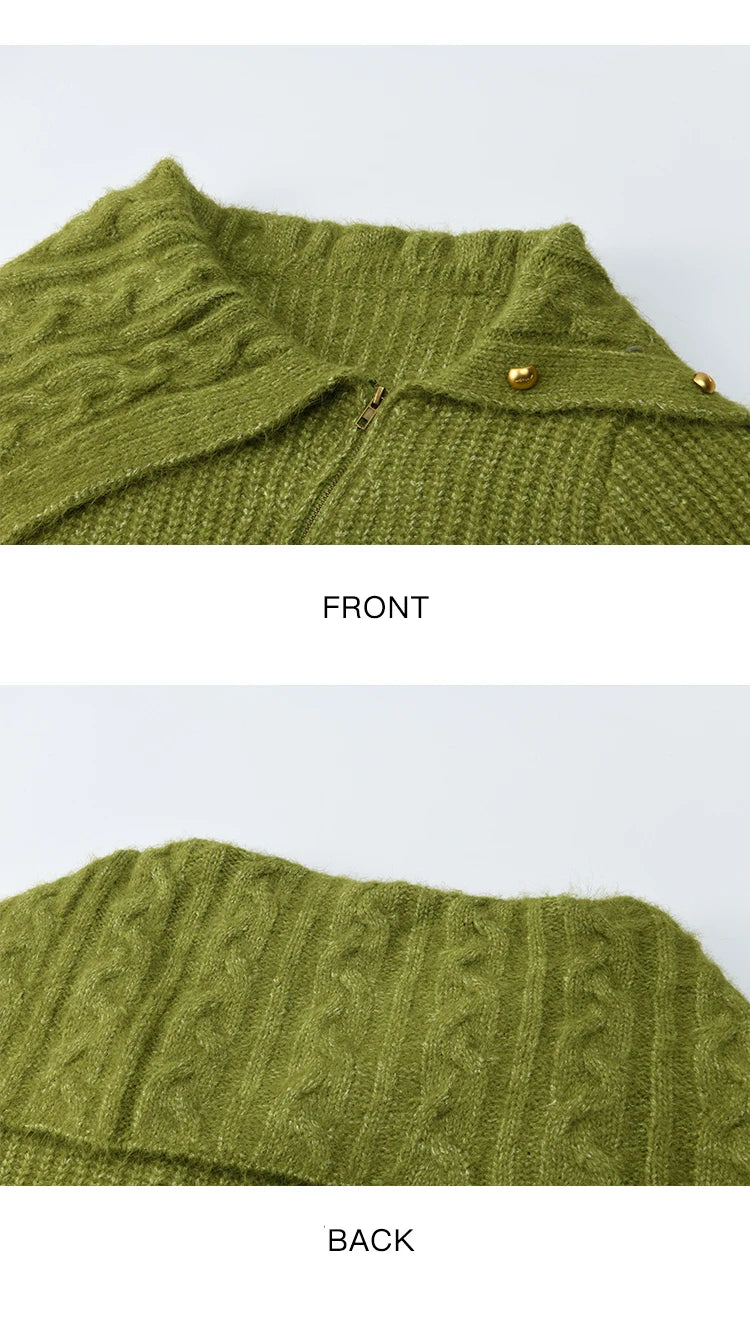 Mishow Green Wool Blend Long-Pile Large Lapel Pullover MXE90Z2760