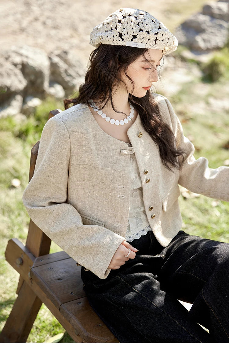 MISHOW Xiaoxiangfeng Long Sleeve Jacket Button Short Coat MXE11W0713