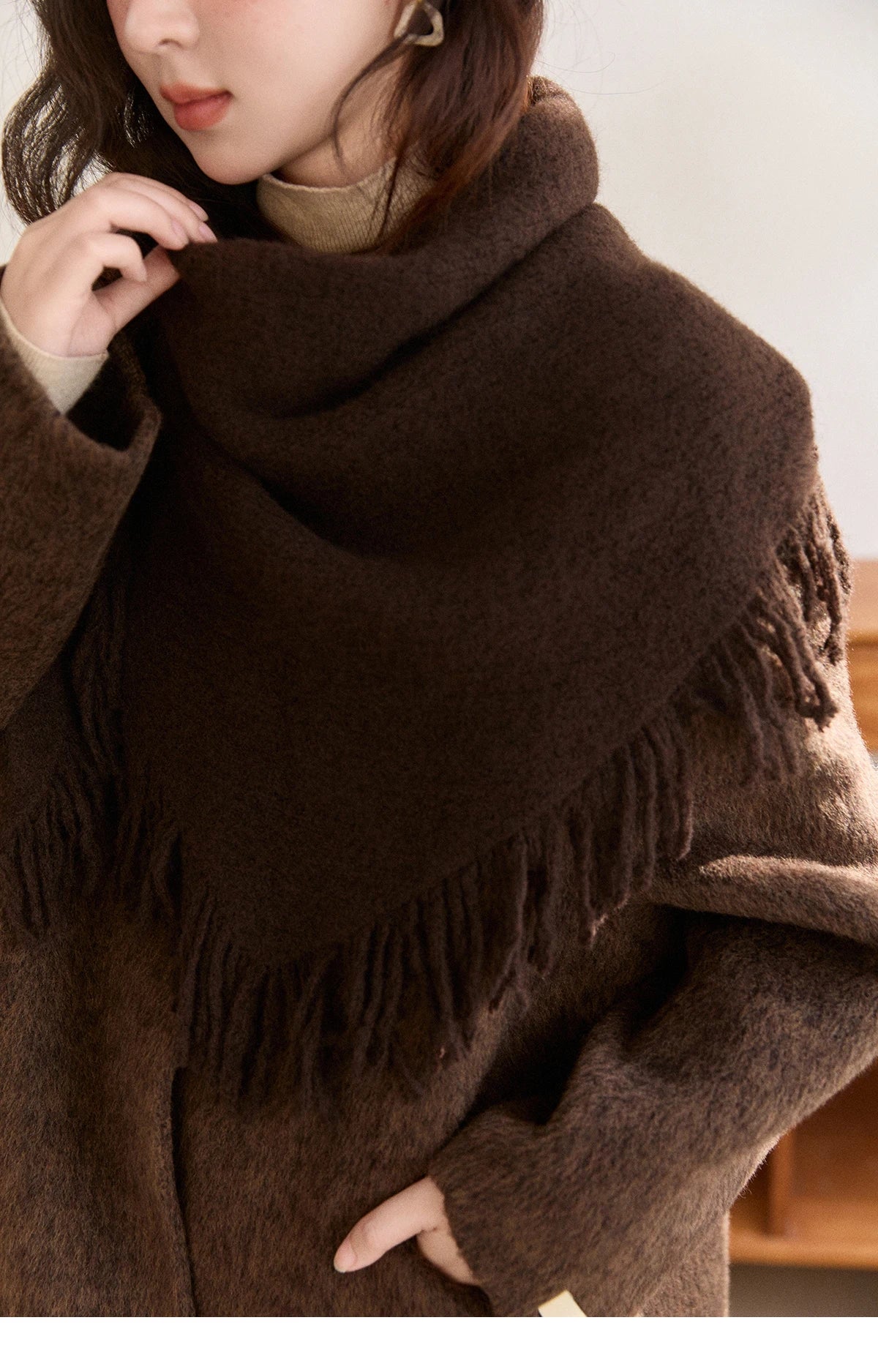 Mishow Woolen Coat with Scarf Invisible Buckle Design MXE93W1030