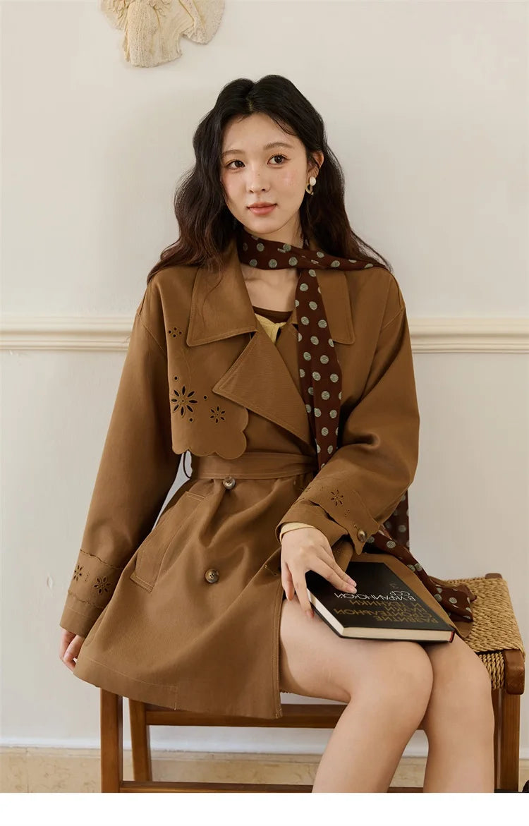 Mishow Hollow Flower Double Breasted Trench Coat MXE46W0838