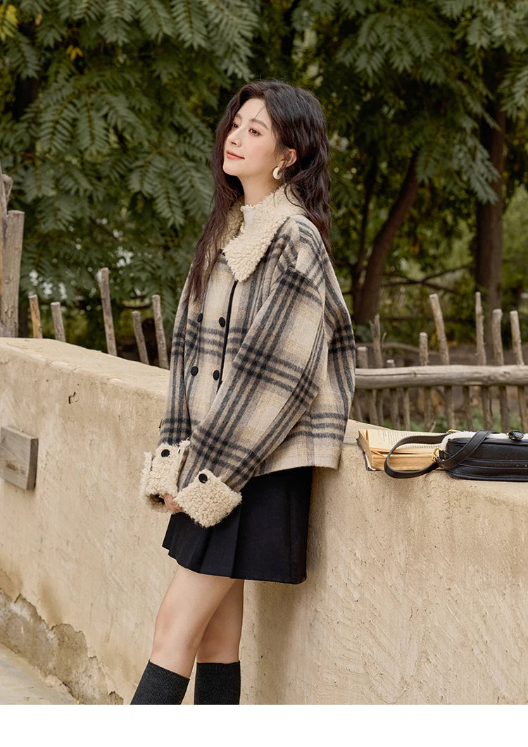 Mishow Retro Plaid Lamb Wool Tweed Jacket MXD56W0536