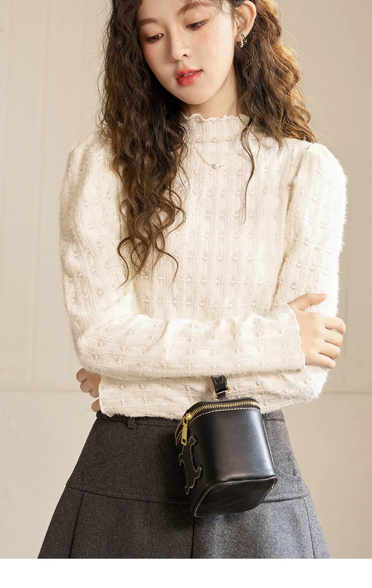 Mishow Lace Mock Neck Bottoming Shirt MXC58Z0481