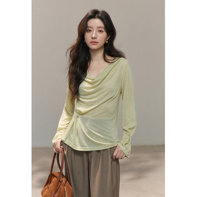 Mishow Multi Colored Swinging Collar Flare Sleeve Top MXF13T1473