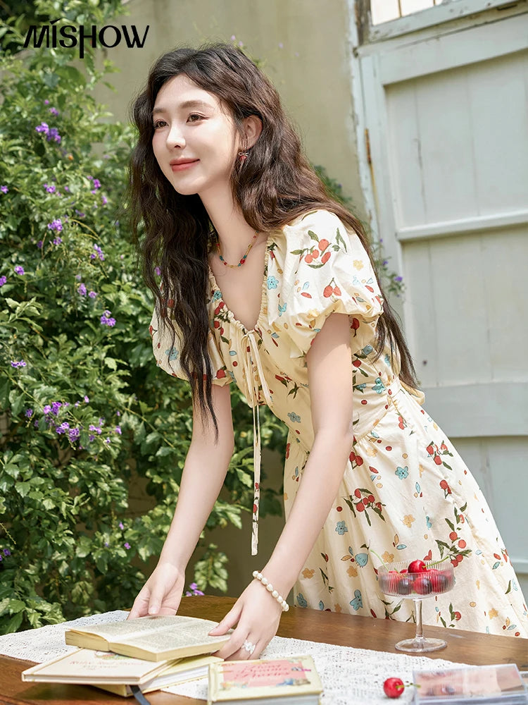 Mishow French 100% Cotton Floral V-Neck Dress MXD30L1868