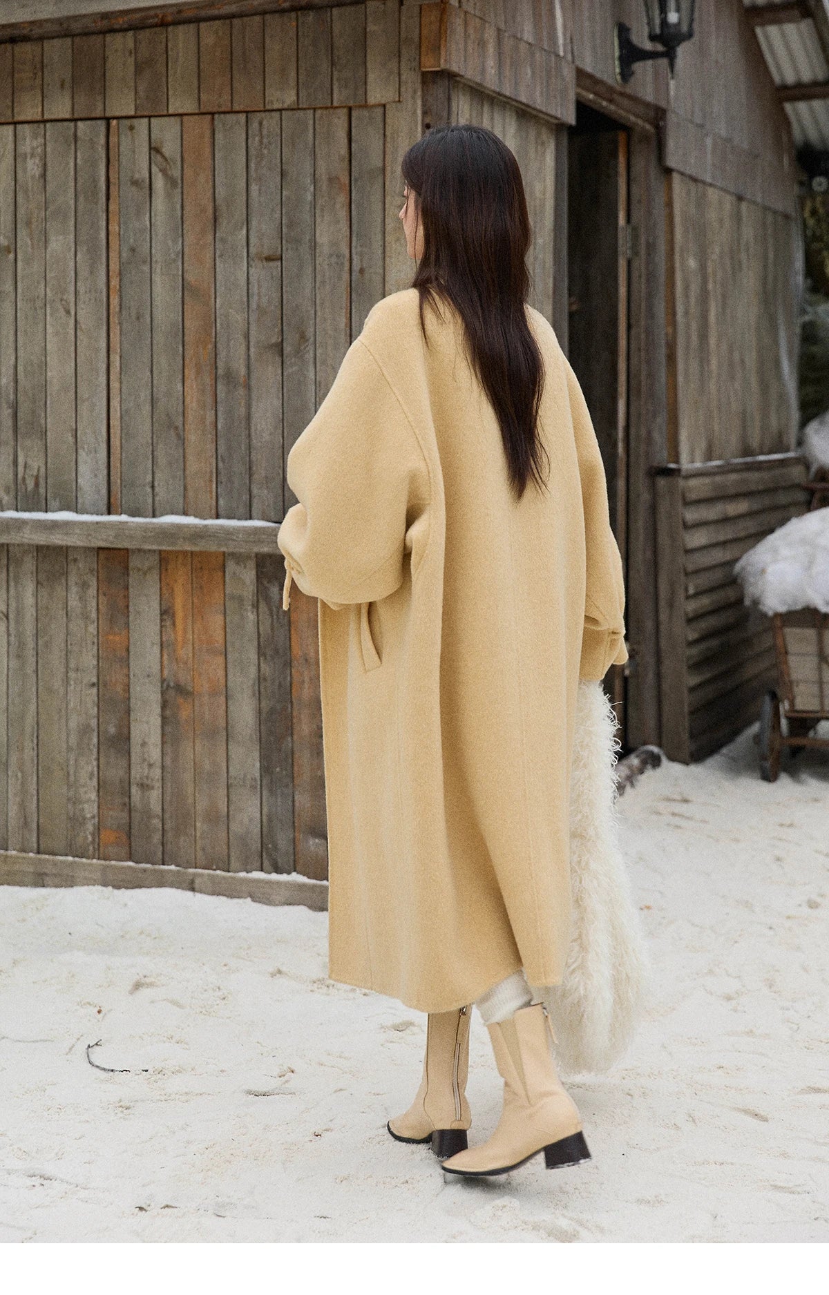 Mishow Yellow 100% Wool Double-Faced Turtleneck Coat MXE51W0902
