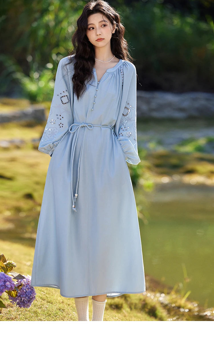 Mishow French Hollow Lace V-Neck Beach Dress MXE12L2091