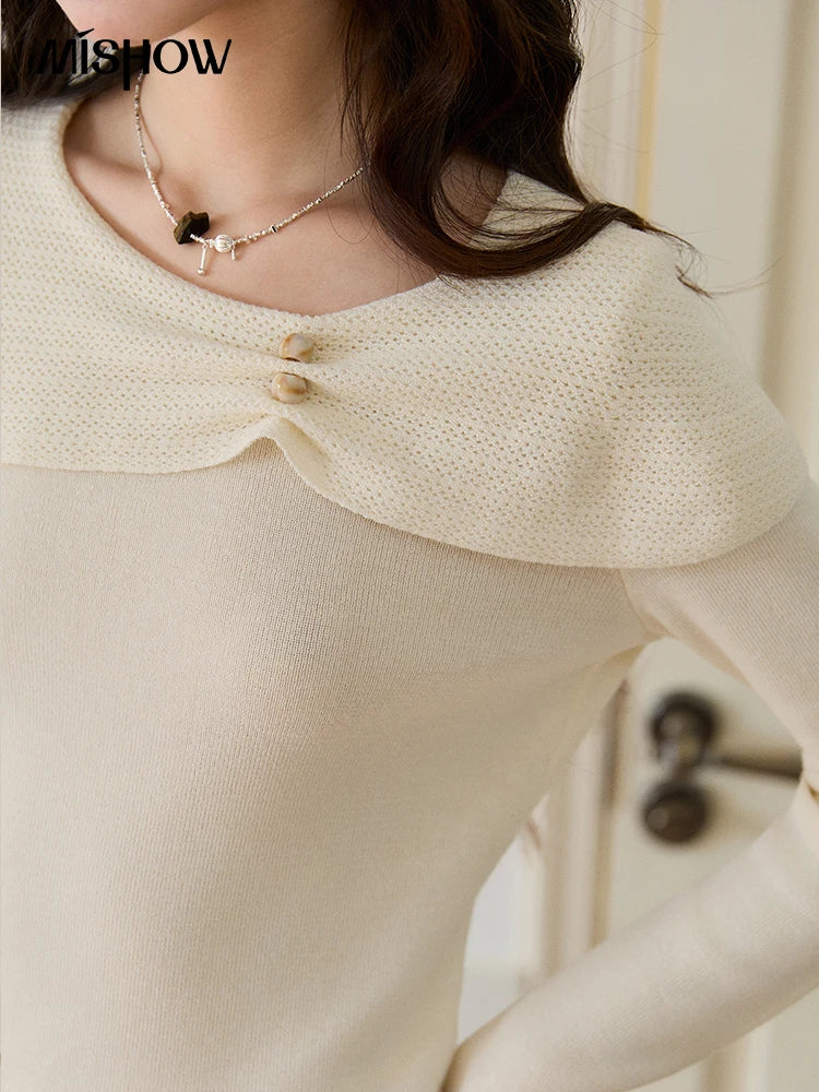 Mishow Beige Asymmetrical Collar Wool Sweater MXF11Z2918