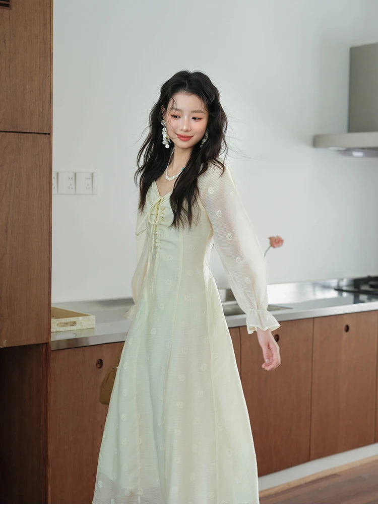 Mishow Cashew Flower Embroidered V-Neck Drawstring Dress MXE41L2387