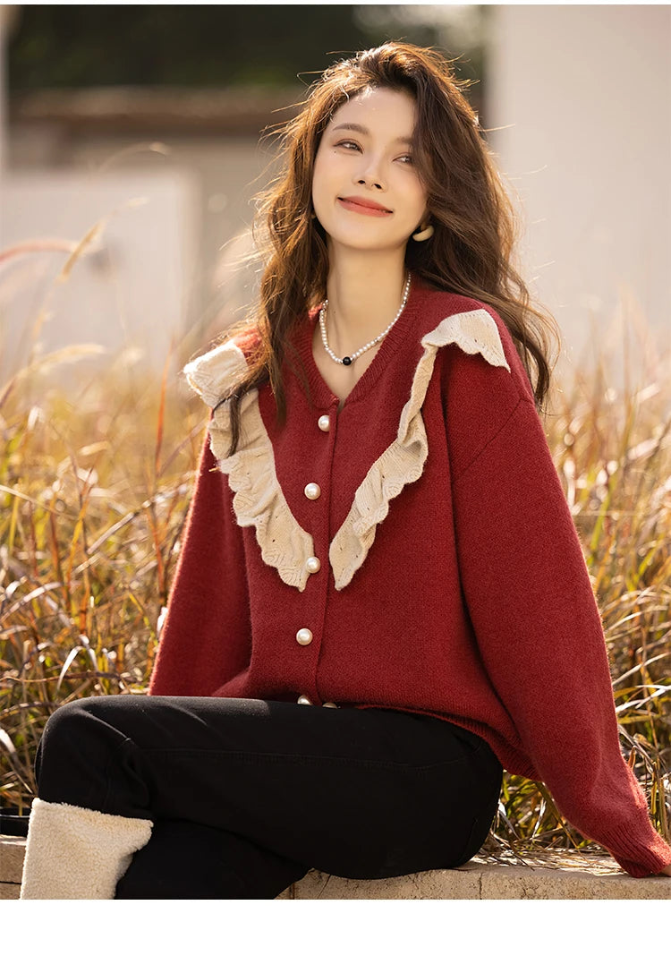 Mishow Korean Ruffle V-Neck Cardigan MXB46Z1111