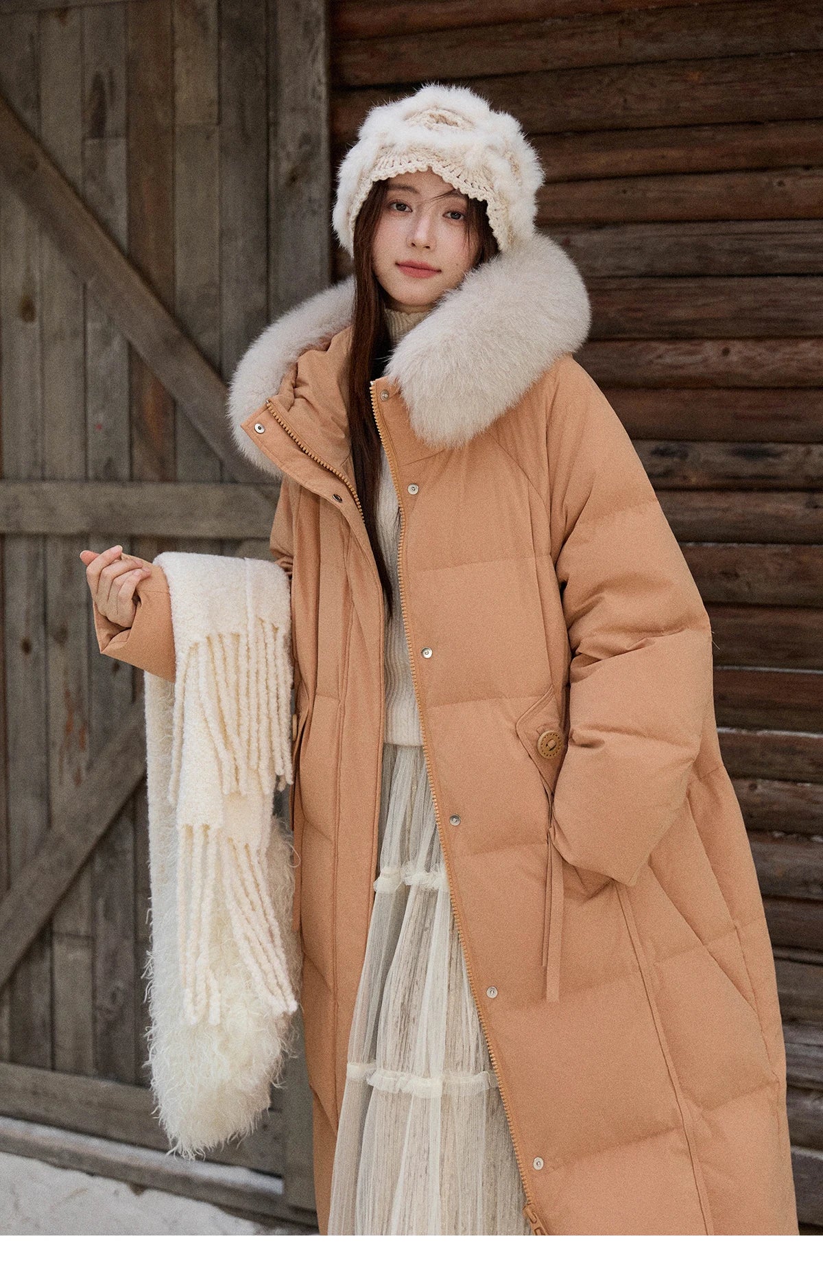 Mishow Hooded 90% White Duck Down Long Coat MXE51Y0079