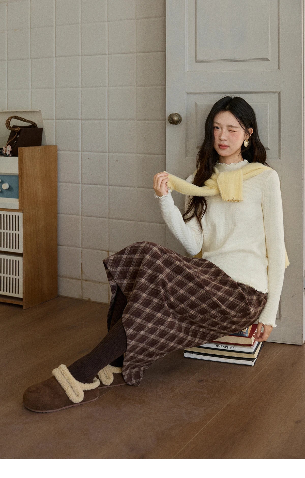 Mishow One Piece Velvet Mock Neck Knitted Top MXE88Z2597