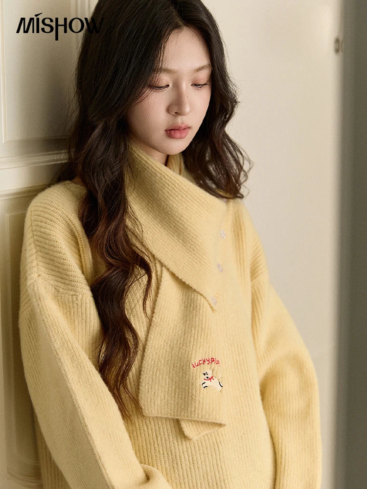 Mishow Yellow Sweater with Detachable Scarf MXE93Z2953