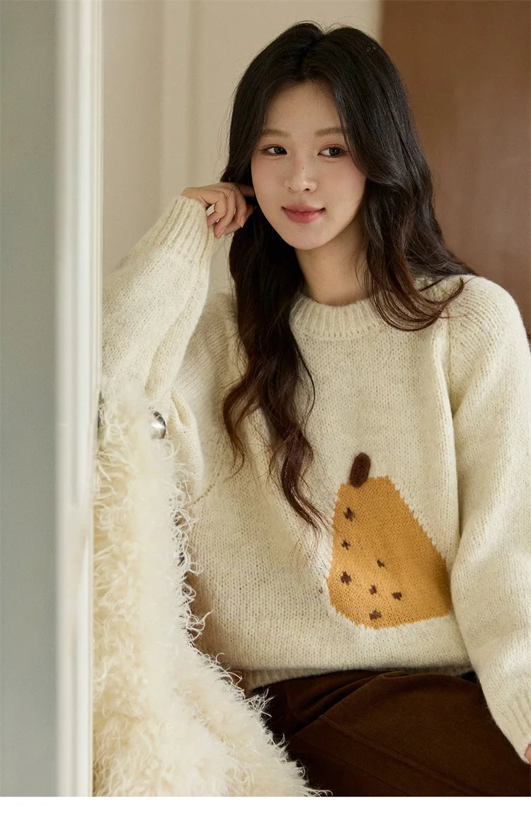 Mishow Pear Pattern Jacquard Crew Neck Pullover MXE94Z2959