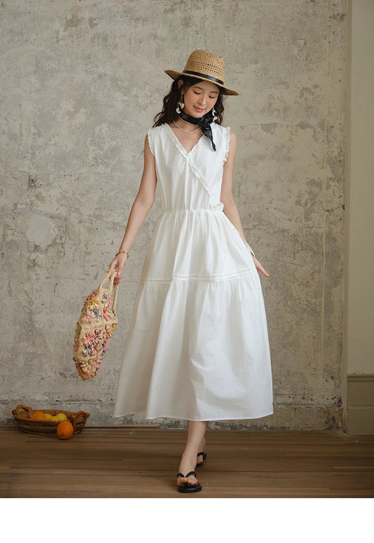 Mishow V-Neck Lace Drawstring Waist Dress MXE37L2331