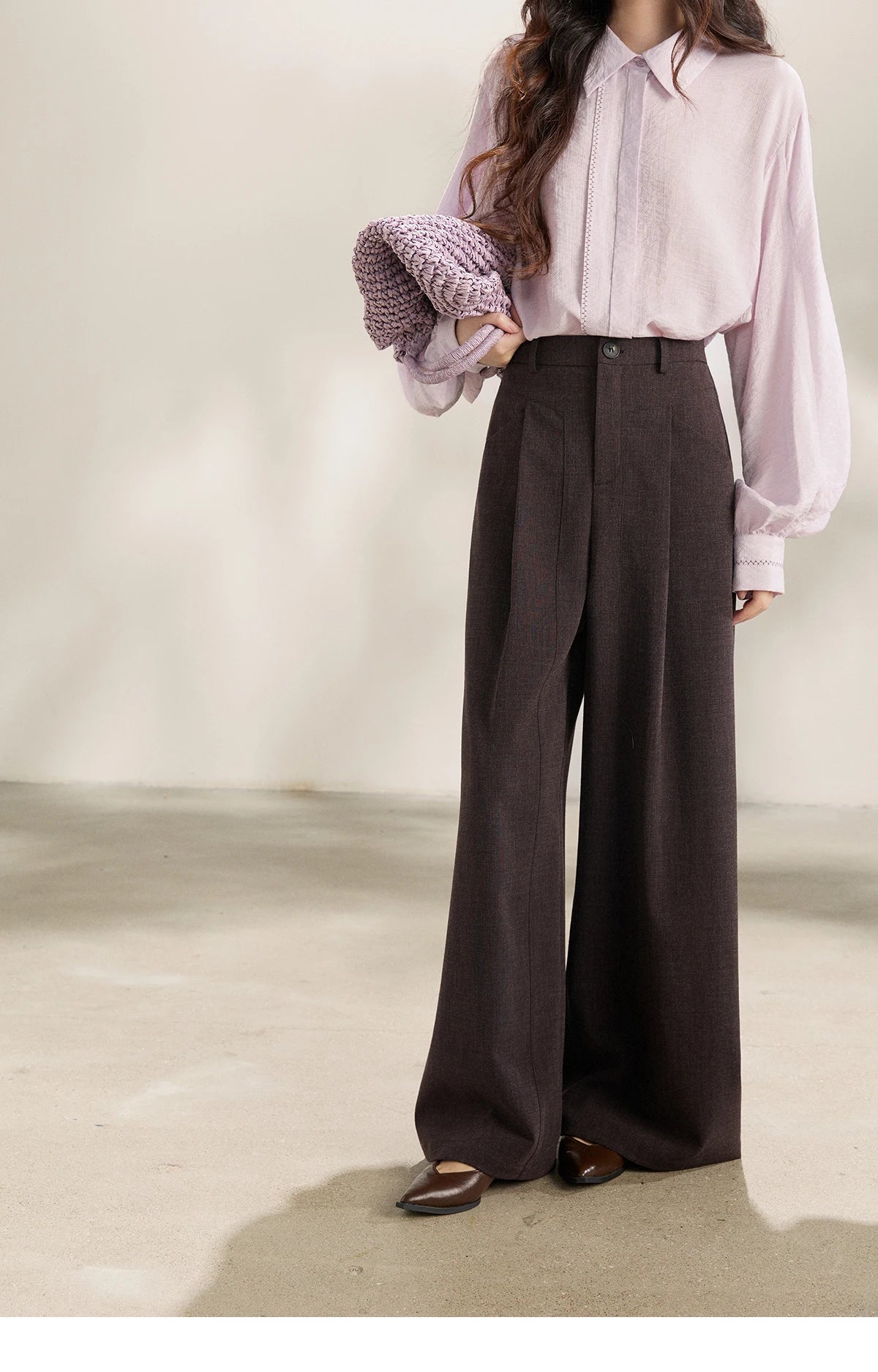 MISHOW Dark Purple Wide Leg Pants High Waist Pleated MXF13K1204