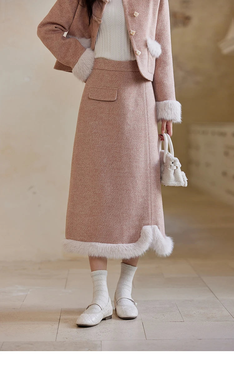 Mishow New Chinese Tweed Coat & Midi Skirt Set MXD54W0583