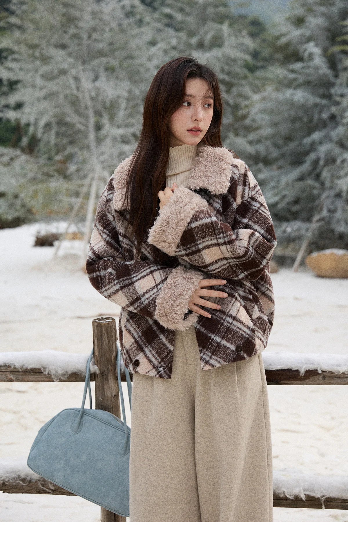 Mishow Retro Plaid Turn-Down Collar Wool Blend Jacket MXE89W0904