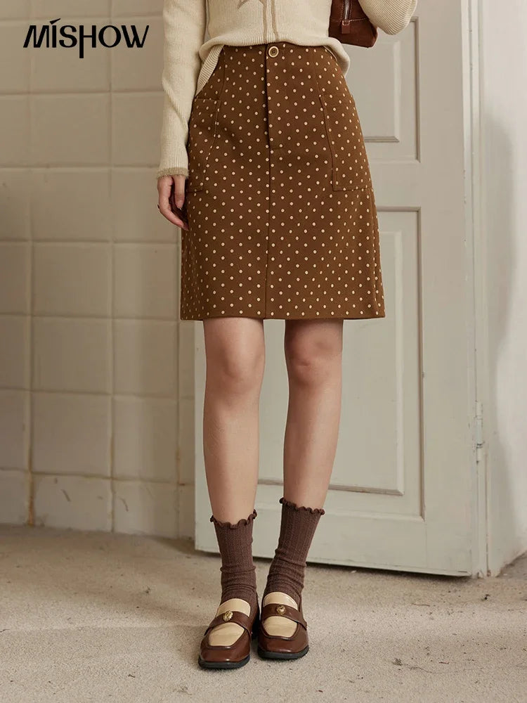 Mishow French Polka Dot High Waist A-Line Skirt MXD34B0576