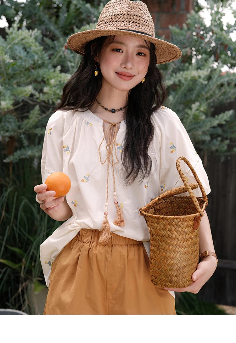 Mishow Puff Sleeve Lace-Up Top & Elastic Waist Shorts Set MXE38T0684