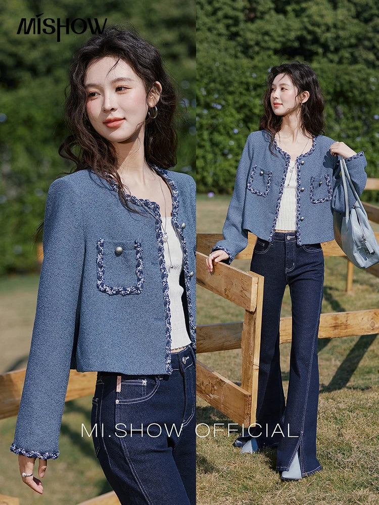 MISHOW Retro Tweed Jacket Shoulder Pads Splicing Ribbon MXE13W0705