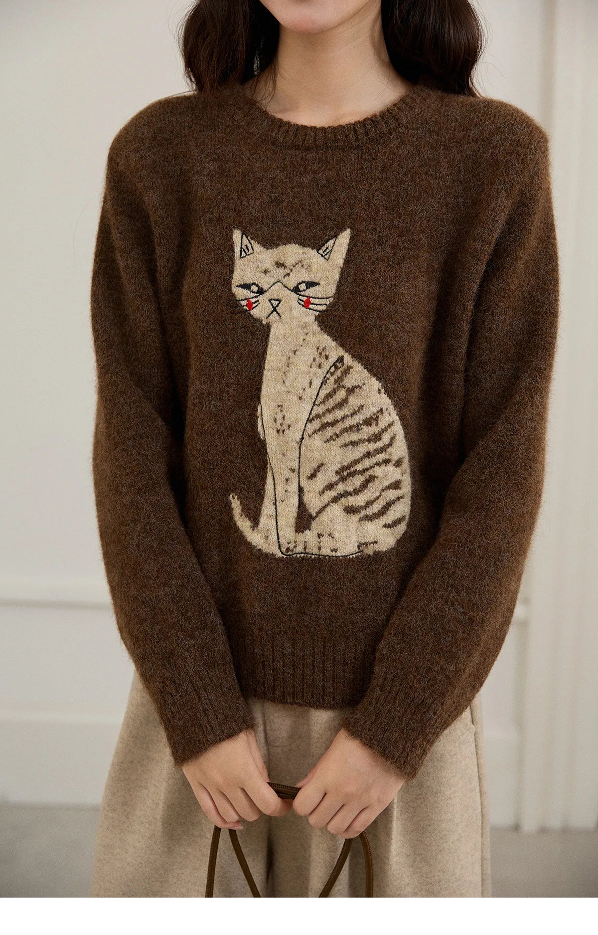 Mishow Brown Cat Pattern Jacquard Pullover MXE94Z2991