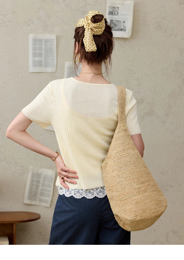 Mishow Short Sleeve Round Neck Summer Cardigan MXE34Z1268