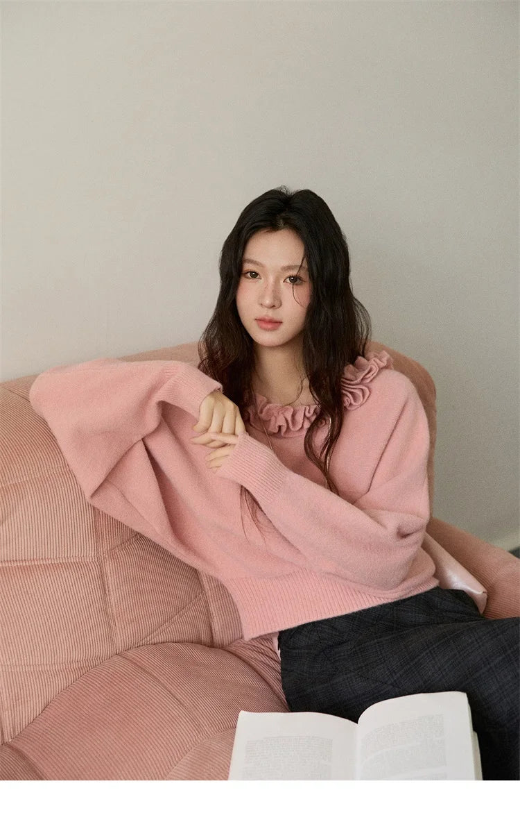 Mishow Orange Lotus Edge Lantern Sleeve Pullover MXE86Z2726
