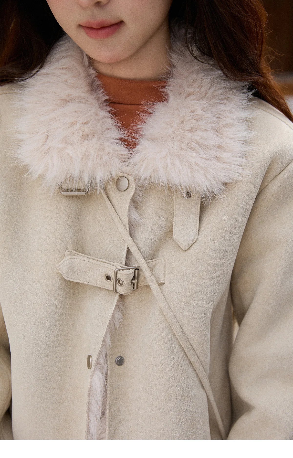 Mishow Faux Fur Lapel Short Coat with Plush Bag MXE91W1000