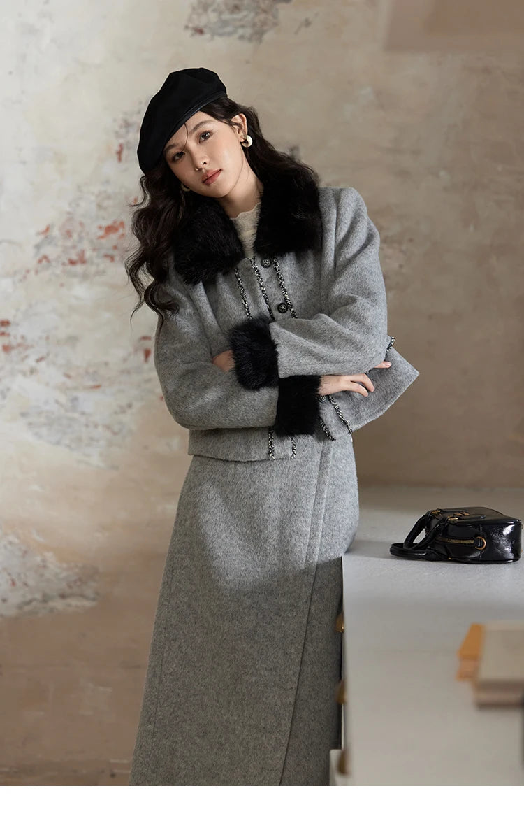 Mishow Short Tweed Jacket & Midi Skirt Set MXD54W0553