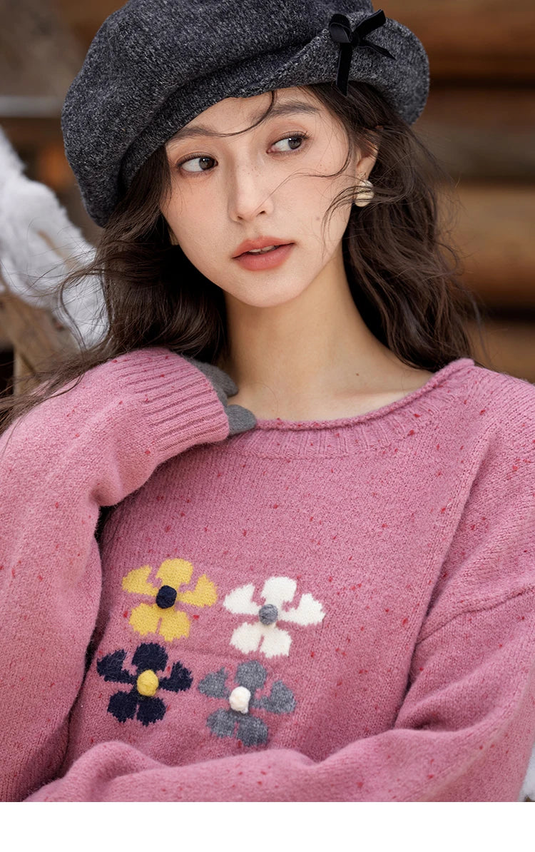 Mishow Wool Blend Flower Color Dots O-Neck Pullover MXD56Z1066