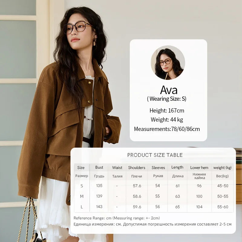 MISHOW Suede Retro Brown Jacket Pocket Zipper Loose Lapel MXE46W0866