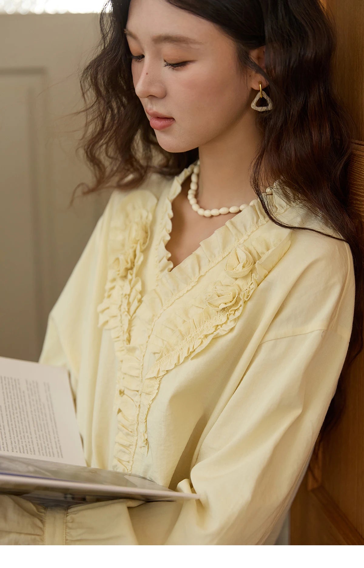 MISHOW Hand Sewn Rose Blouse Lantern Sleeves MXE44X2470