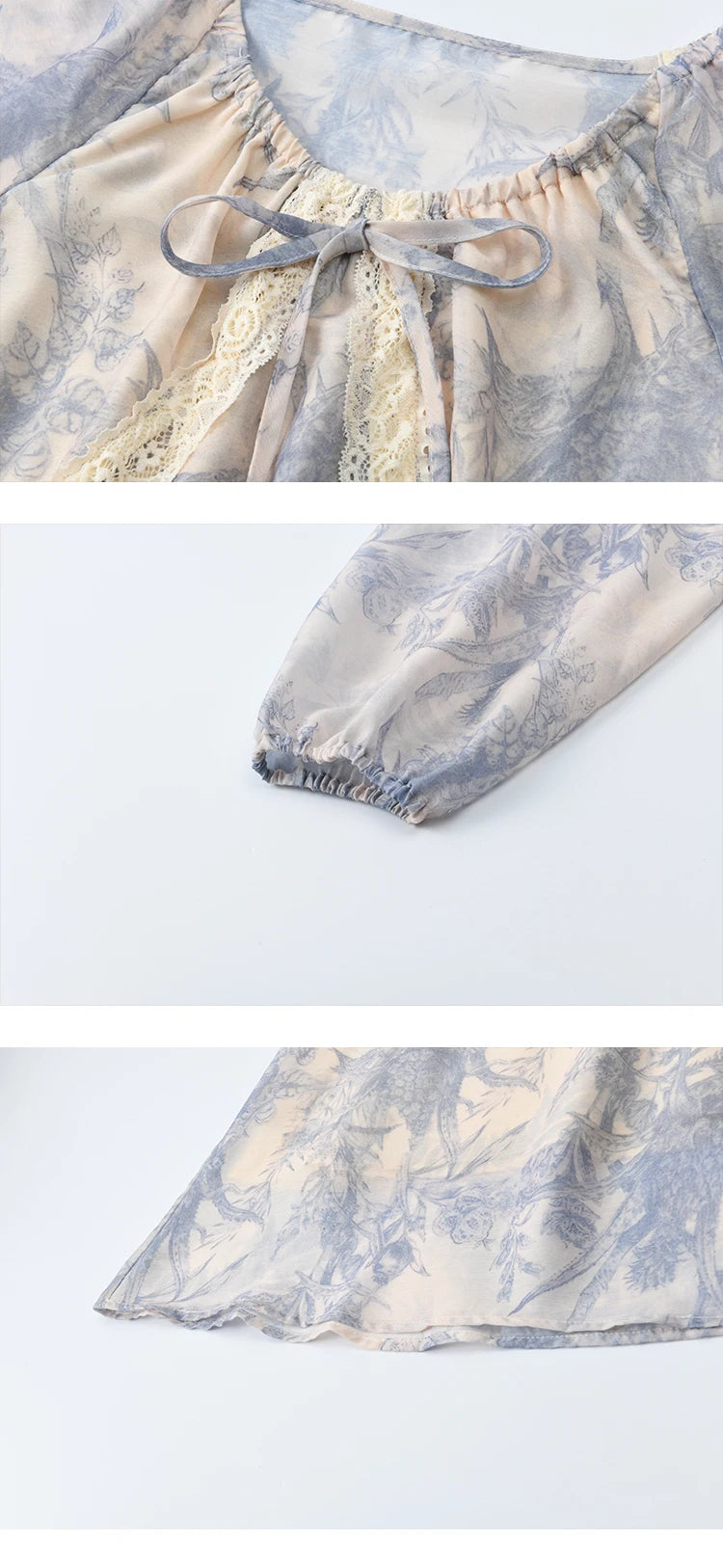 Mishow Blue Floral Lace Panel Drawstring Dress MXE45L2507