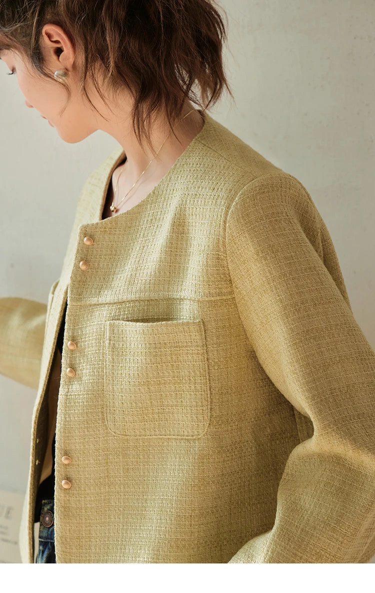 Mishow Retro Round Neck Gold Button Jacket MXC44W0072