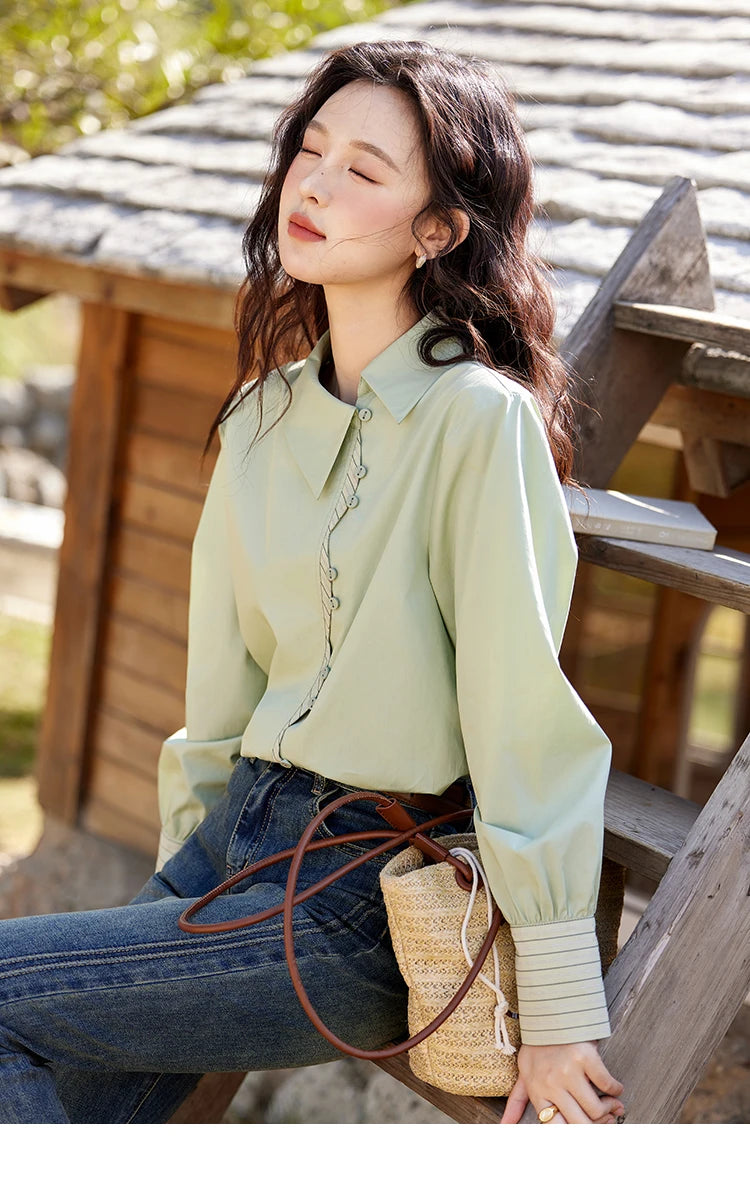 MISHOW Pink Embroidered Linen Blouse Square Collar MXE35X1834