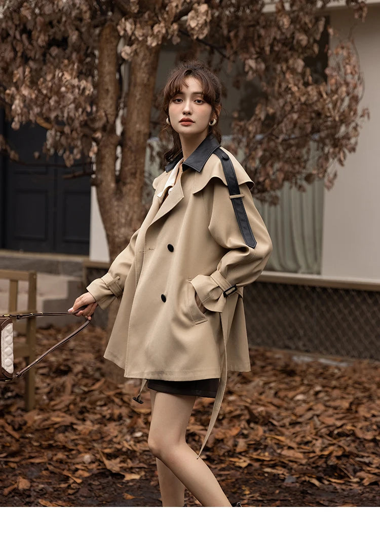 Mishow Polo Collar Patchwork Long Trench Coat MXB33W0399